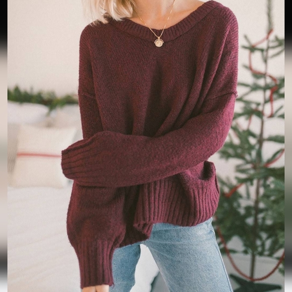 Free People Sweaters - FREE PEOPLE Women's Maroon V-Neck Tunic Sweater Brookside Size Small